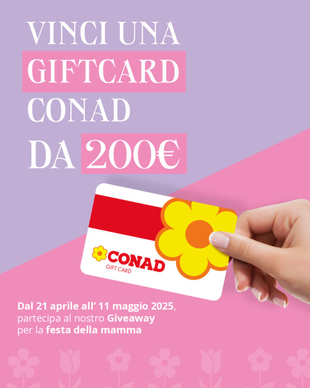 💝 Prova a vincere una Gift Card Conad da 200€ e sorprendi la tua mamma con un regalo speciale!
Partecipa al nostro concorso dedicato alla Festa della Mamma! 🤩
Ecco come fare:👇🏻
1️⃣ Segui il profilo Instagram @centro_val_vibrata
2️⃣ Commenta sotto il post fissato in alto scrivendo qual è il regalo perfetto per la tua mamma e tagga 2 amici.

Hai tempo fino all’11 maggio 2025 per partecipare! 🍀
Consulta il regolamento completo sul nostro sito o al link in bio.